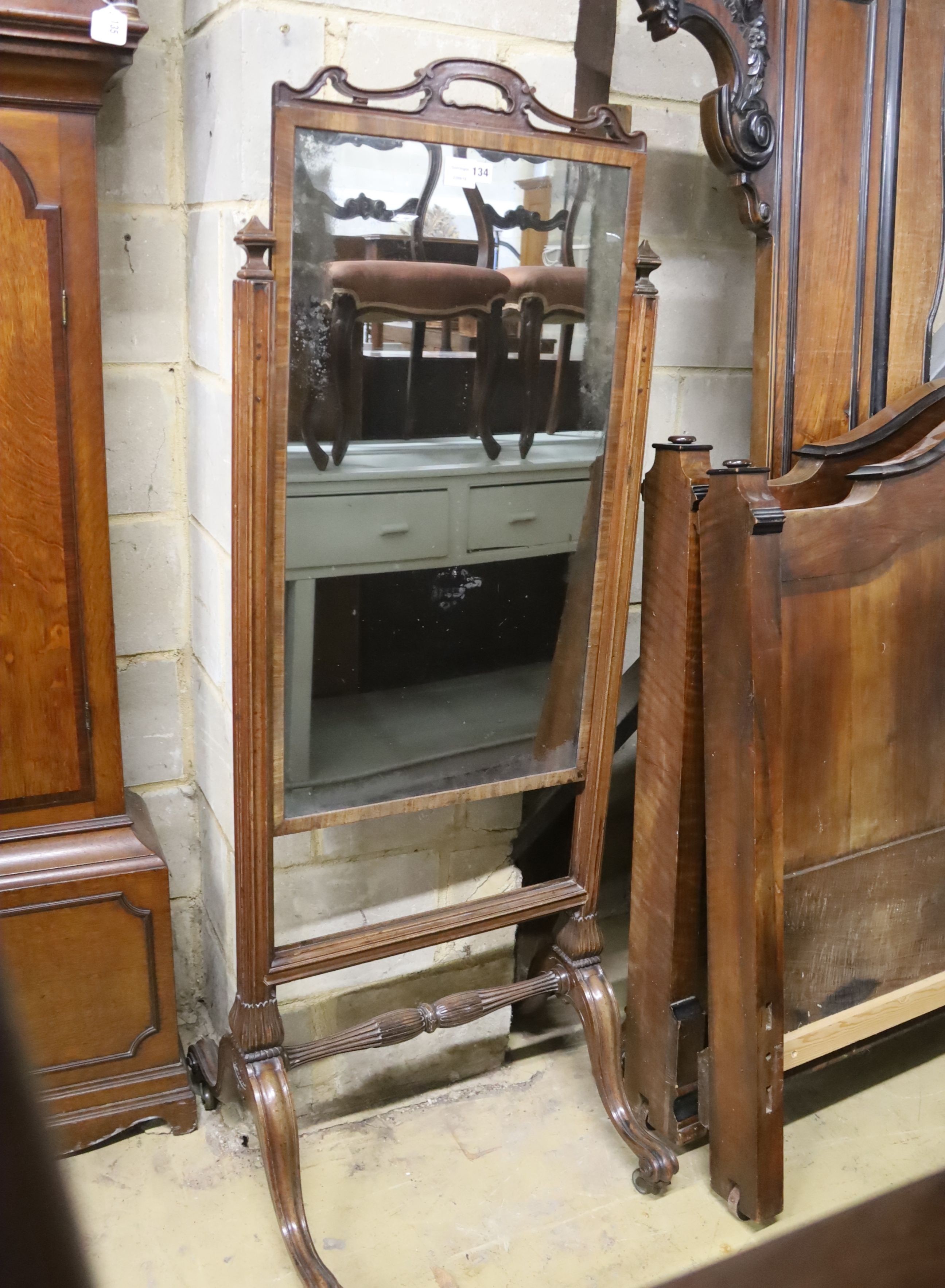 A Victorian mahogany adjustable cheval mirror, with rising plate, width 56cm